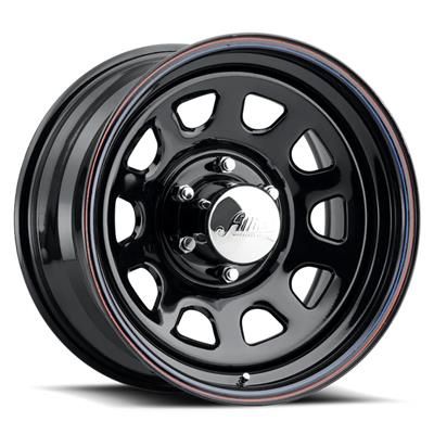 Allied Wheels Wheel, Daytona, 15 in. x 7 in., 5 x 5.00 in. Bolt Pattern, Steel, Gloss, Black - 5257050