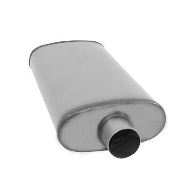 AP Exhaust Muffler, Stainless Steel, Oval, Reversible, 28 in. Length, Dual 2.5 in., Single 3 in. - XS2588