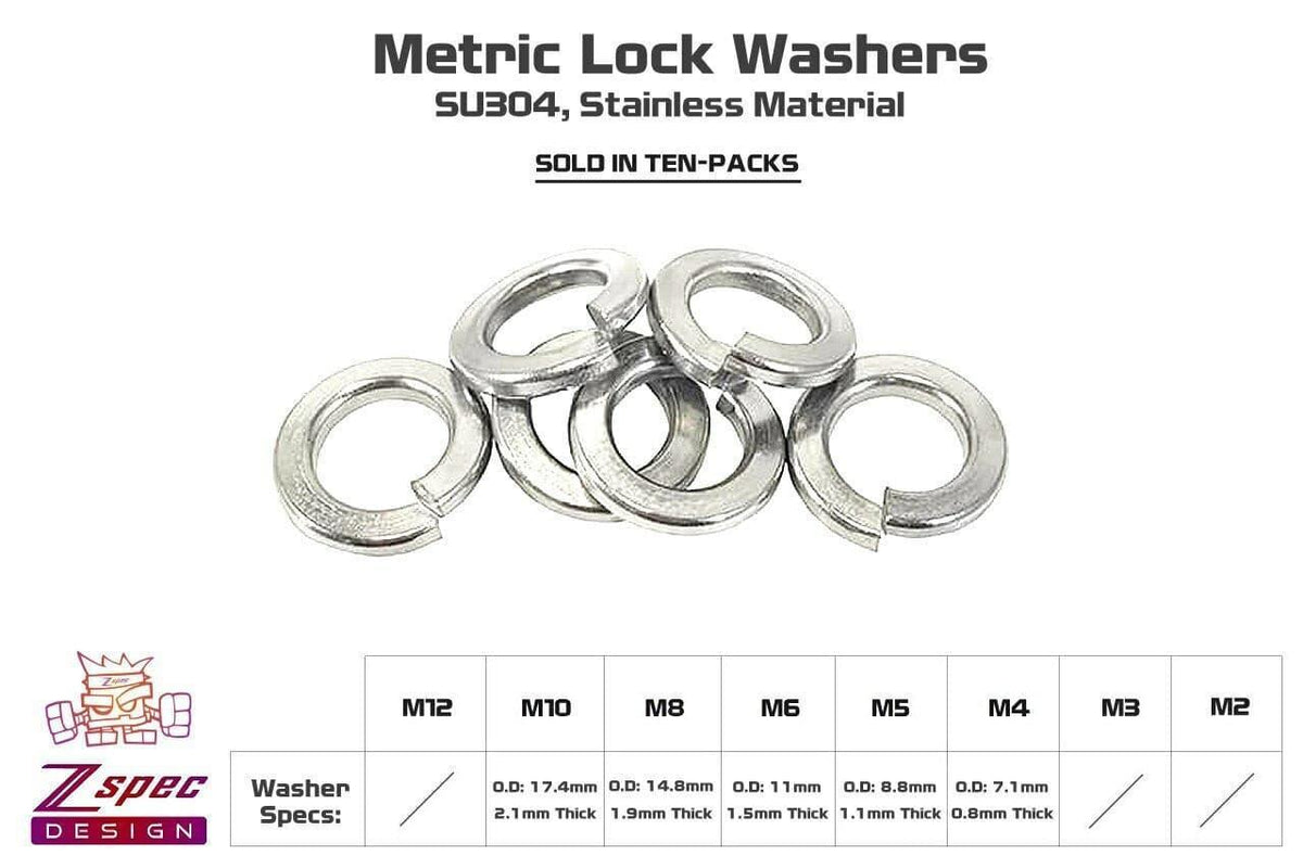 ZSPEC M5 Lock Washers, SUSS304 Stainless, 10-Pack