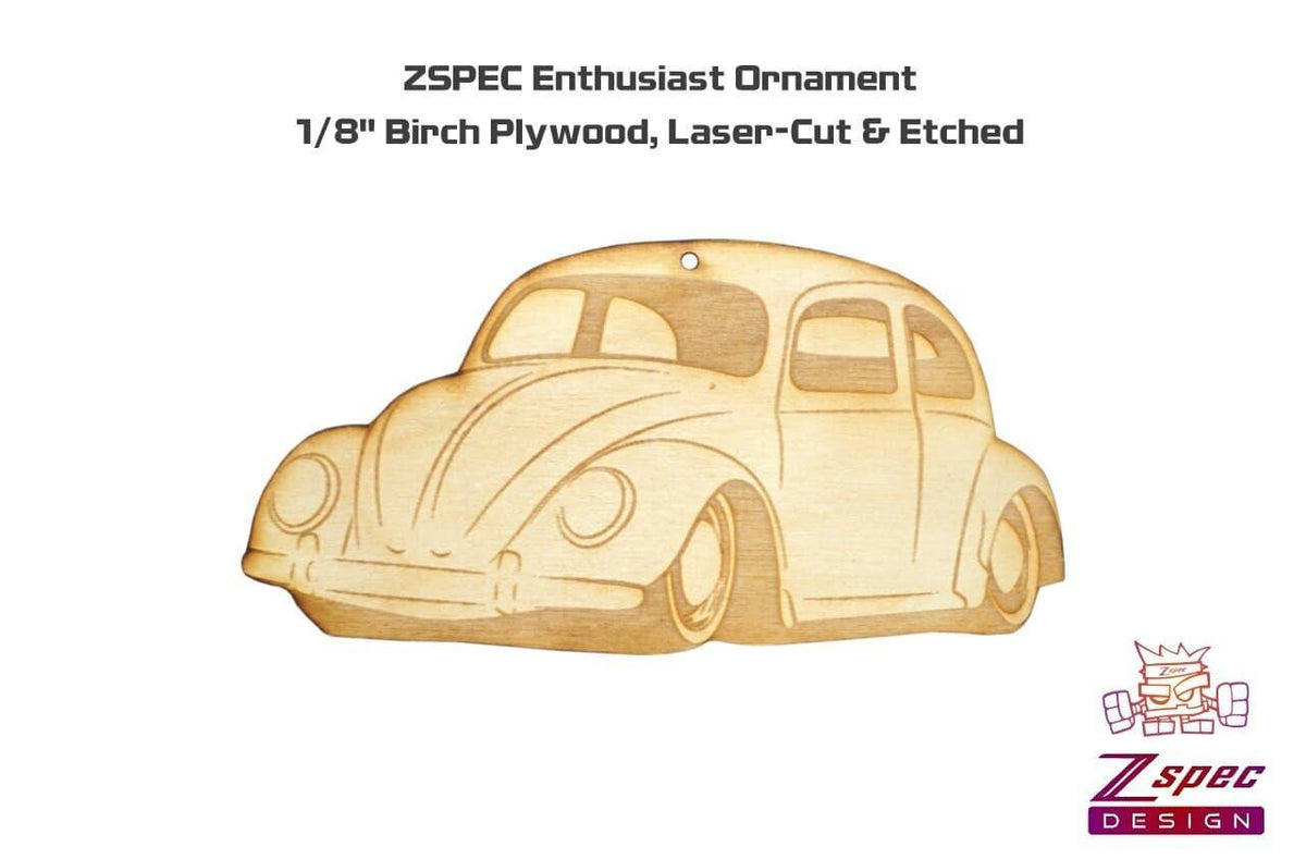 ZSPEC Laser-Engraved Birch Ornament, Style: VW Classic Beetle/Bug, ~5-inch Wide