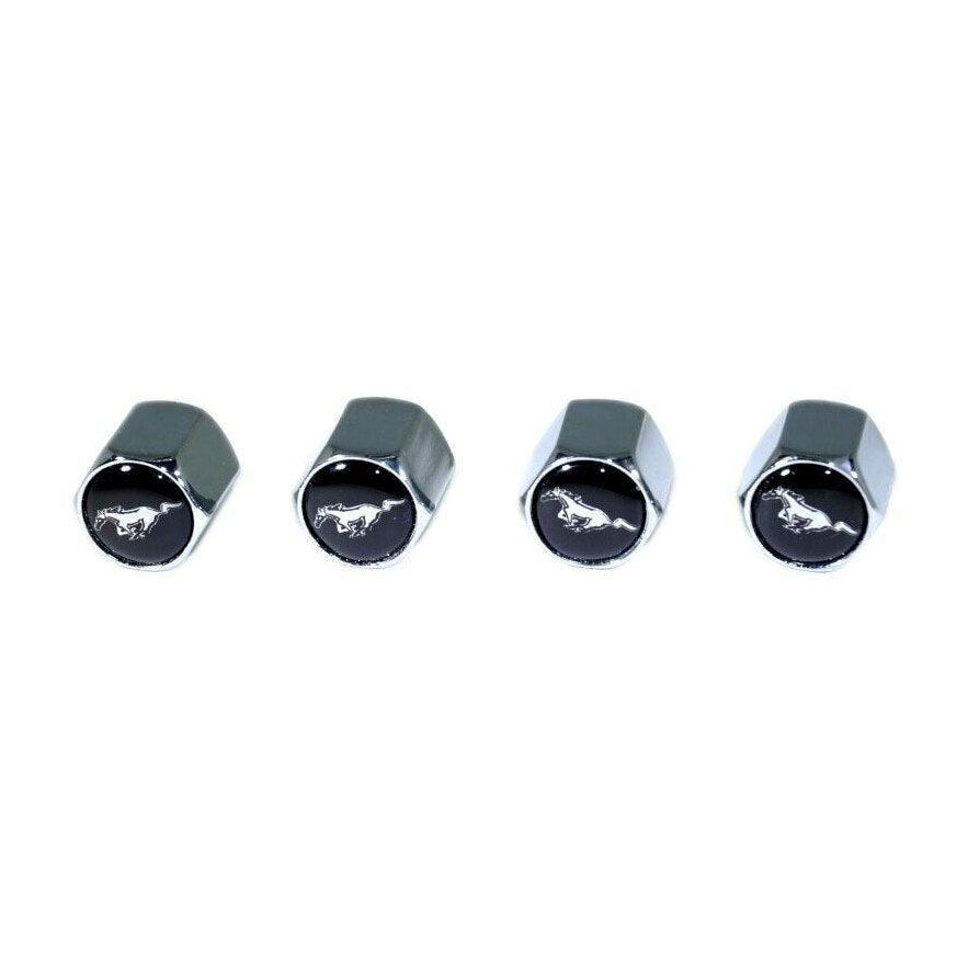 Chrome Valve Stem Tire Caps, Style: Mustang, Black Background