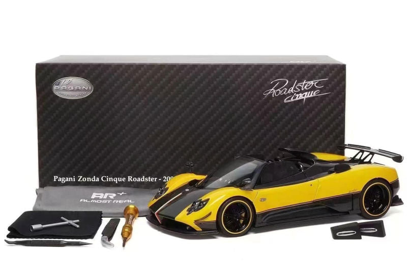 STM Diecast Almost-Real 2009 Pagani Zonda 5 Cinque Roadster Giallo Genevra (Yellow Black Carbon)...