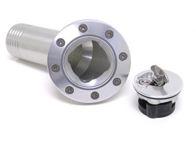 Ridetech Fuel Tank Filler Neck and Locking Fuel Door, Billet Aluminum, Clear Anodized, Straight - 81000034