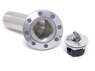 Ridetech Fuel Tank Filler Neck and Locking Fuel Door, Billet Aluminum, Clear Anodized, Chevy, Nova - 81000039