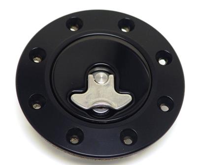 Ridetech Fuel Tank Filler Neck and Locking Fuel Door, Round, Billet Aluminum, Black Anodized, Nove - 81000040