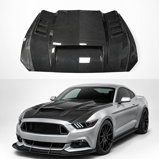 Functional Dry Carbon Fiber Vented Performance Hood for Ford Mustang