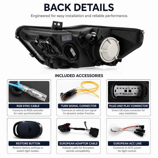 RGB DRL LED Headlight Set for Ford Mustang
