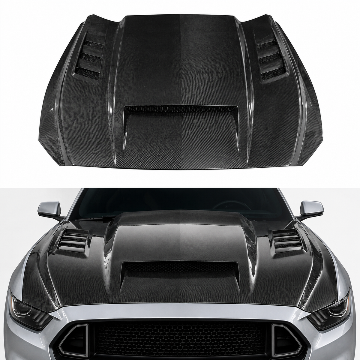 Functional Dry Carbon Fiber Vented Performance Hood for Ford Mustang