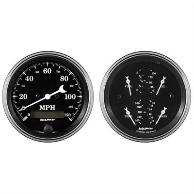 AutoMeter Gauge Kits, Old Tyme Black Series Analog, 2-piece, Speedometer and Quad Gauge, Black - 1700