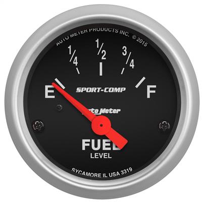 AutoMeter Gauge, Fuel Level, Empty-Full, 2 1/16 in., Analog, Electrical, Black Face, Each - 3319