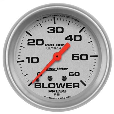 AutoMeter Gauge, Ultra-Lite, Blower Pressure, 0-60 psi, 2 5/8 in., Analog, Mechanical, Each - 4402