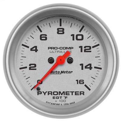 AutoMeter Gauges, Ultra-Lite Analog Gauges, EGT/Pyrometer, 0-1,600 degrees F, 2 5/8 in., Silver - 4444