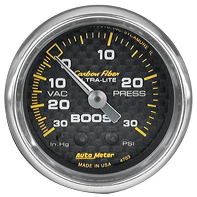 AutoMeter Gauge, Carbon Fiber, Boost/Vacuum, 30 in. Hg/30 psi, 2 1/16 in., Analog, Mechanical, Each - 4703
