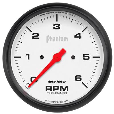 AutoMeter Tachometer Gauge, Analog, 0-6,000 rpm, 5 in. Diameter, White Face, Full Sweep - 5876