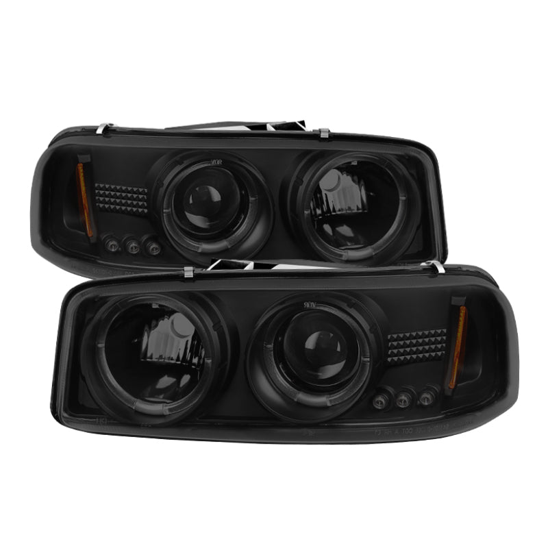 FR SPORT Spyder GMC Sierra 1500/2500 99-06 Projector Headlights LED Halo LED Blk Smke...