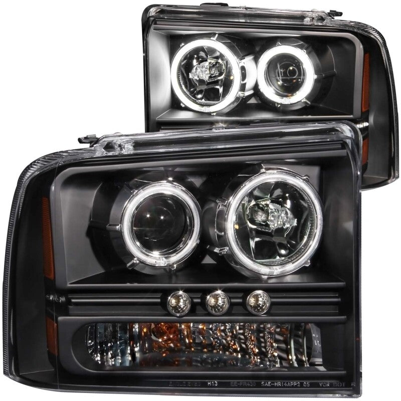 Anzo 2005-2007 Ford Excursion Projector Headlights w/ Halo Black w/ LED Str