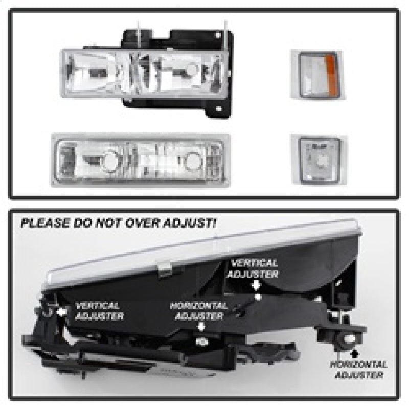 SPYDER Xtune Chevy Suburban 94-98 Headlights w/ Corner & Parking Lights 8pcs Chrome HD-JH-CCK88-AM-C-SET 5069535