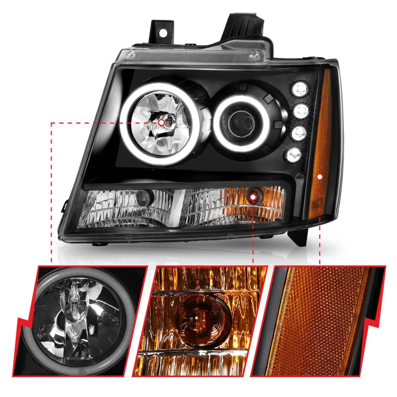 Anzo 2007-2013 Chevrolet Avalanche Projector Headlights w/ Halo Black(CCFL)