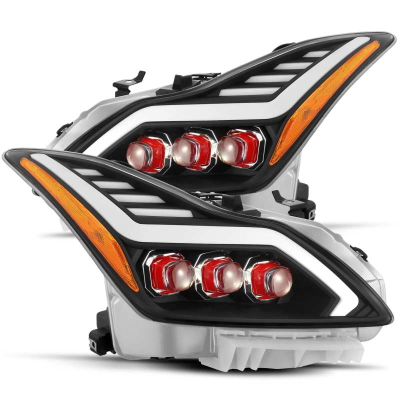 FR SPORT AlphaRex 08-13 Infiniti G37 NOVA LED Proj Headlight Plnk Styl Matte Blk w/Red LED/Activ...
