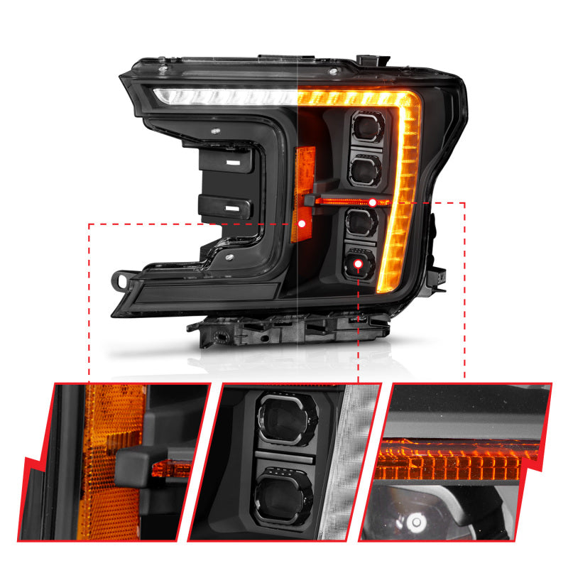 ANZO 18-20 Ford F-150 (w/Factory Halogen) Z-Series Full LED Proj Headlights Init/SeqSig - Pair 111589X