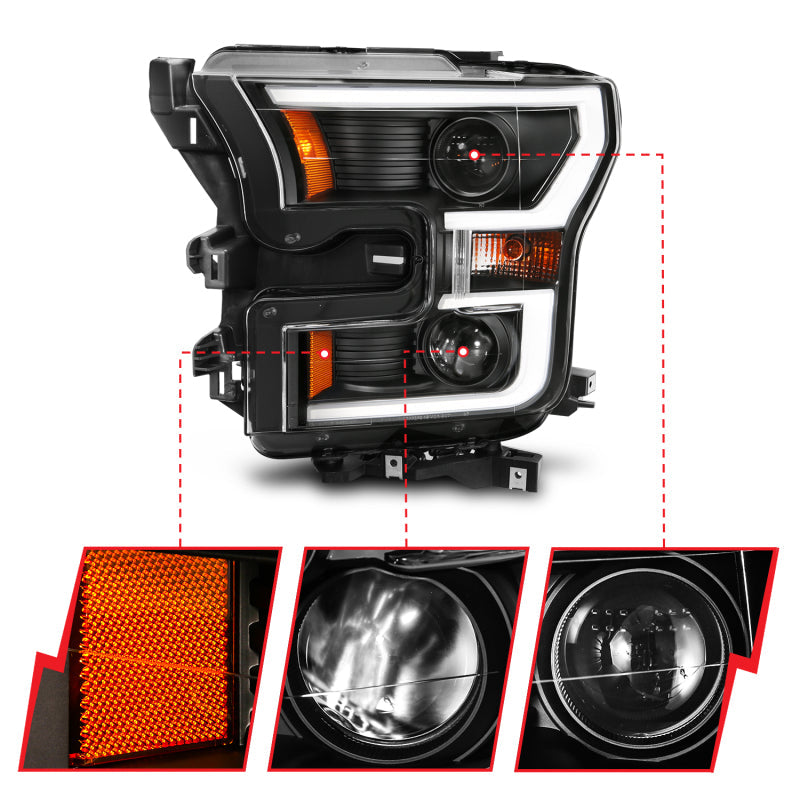 FR SPORT Anzo 2015-2016 Ford F-150 Projector Headlights w/ Plank Style Switchback Bl - View 3
