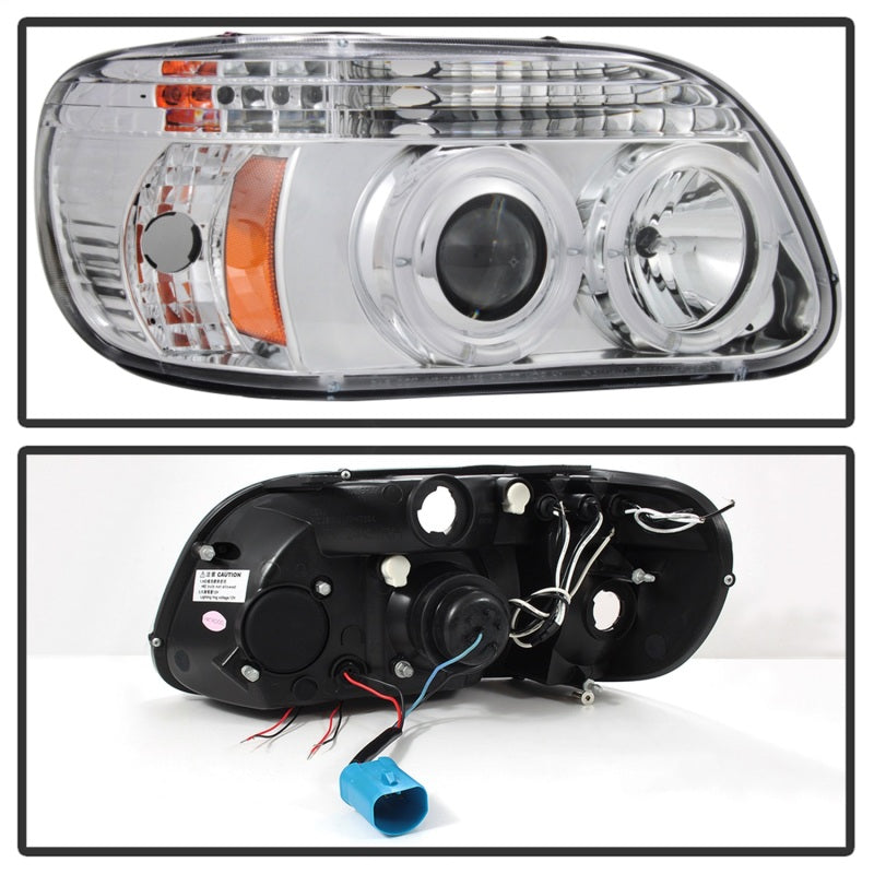 FR SPORT Spyder Ford Explorer 95-01 1PC Projector Headlights LED Halo Chrm PRO-YD-FEXP95-HL-1PC-C...