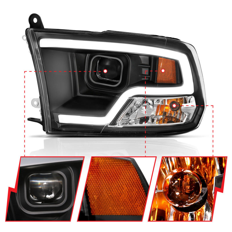 Anzo Dodge Ram 09-18 Projector Plank Style Headlight w/Halo Black Clear