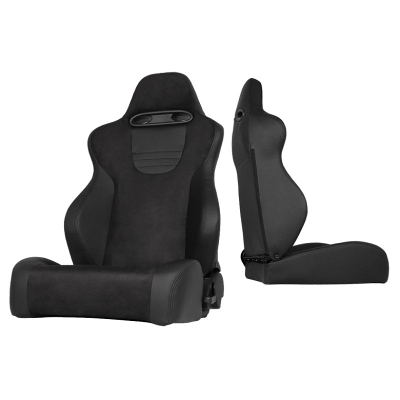 FR SPORT SPYDER Xtune Srt Style Racing Seat Suede/Pu (Double Slider) Black/Black Driver Side...