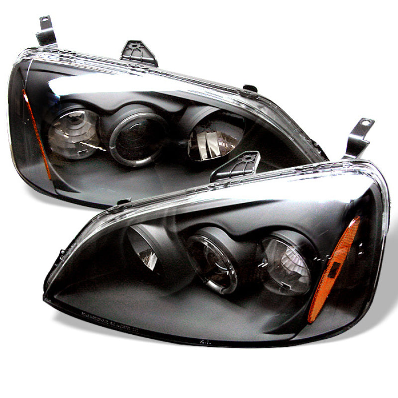 FR SPORT Spyder Honda Civic 01-03 2/4DR Projector Headlights - LED Halo Amber Reflector Blk...