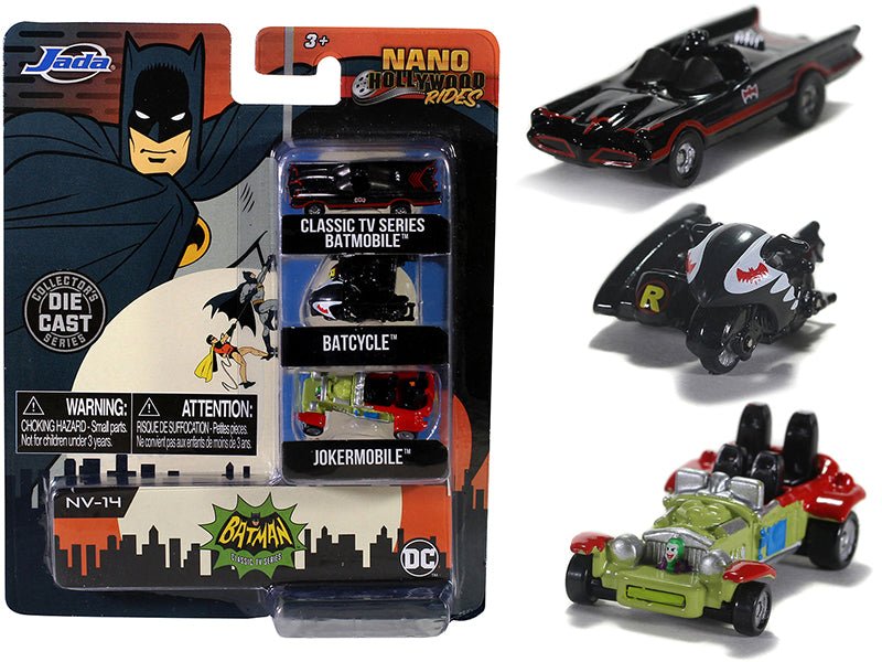 Rapid Vehicles "Batman" (1966-1968) Classic TV Series 3 piece Set "Nano Hollywood Rides" Diecast...