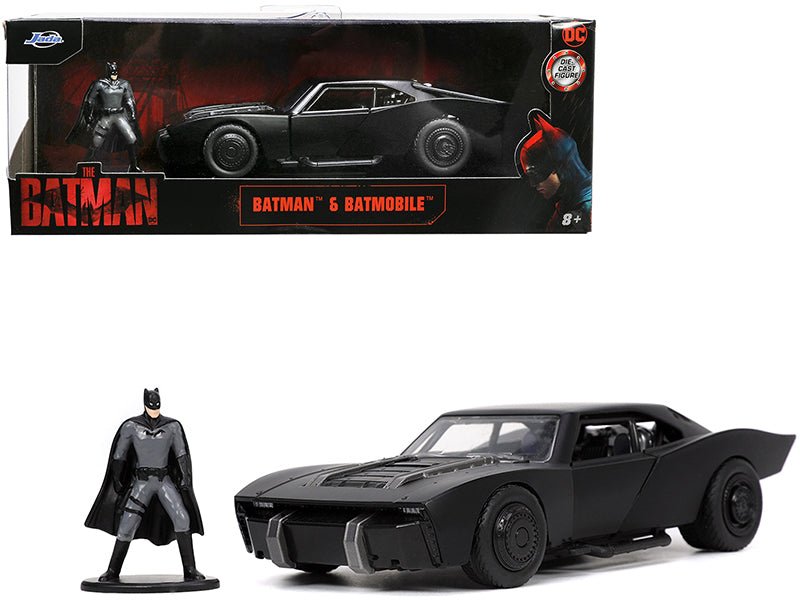 Rapid Vehicles Batmobile Matt Black with Batman Diecast Figurine "The Batman" (2022) Movie "DC...