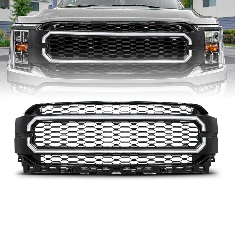 ANZO 21-23 Ford F150 Black Housing Full LED Light Tube Front Grille 901029