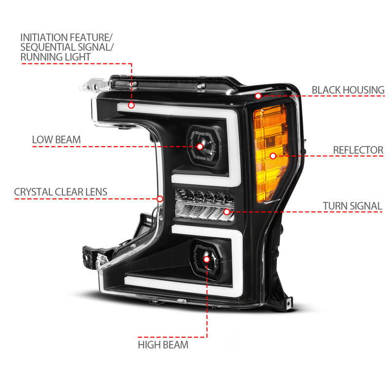 ANZO 20-22 Ford Super Duty (Halogen) Z-Series Full LED Proj Headlights SeqSig - Driver Side ONLY 111620X-L
