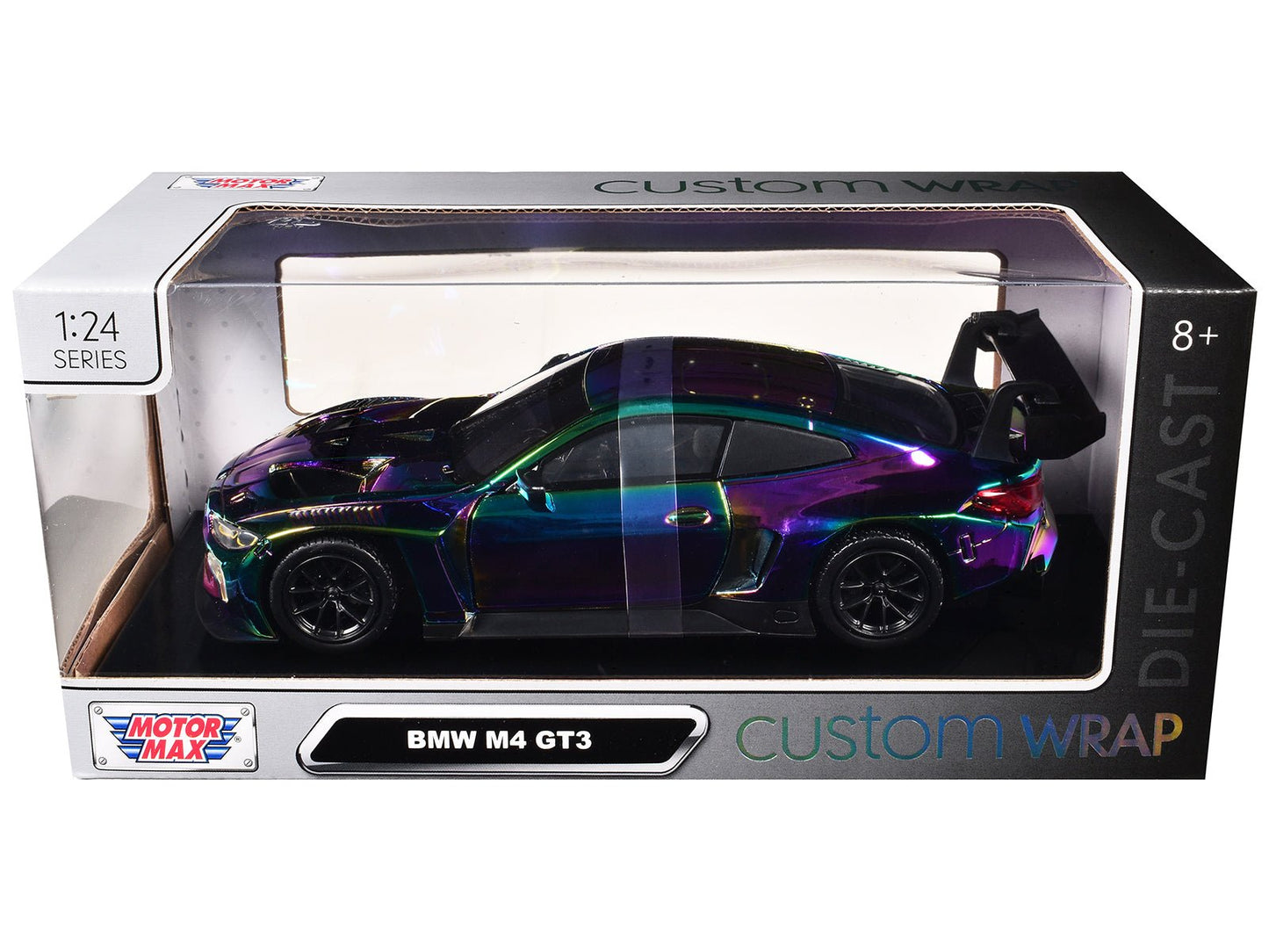 BMW M4 GT3 Chameleon Chrome "Custom Wrap" Series 1/24 Diecast Model Car by Motormax  free shipping USA