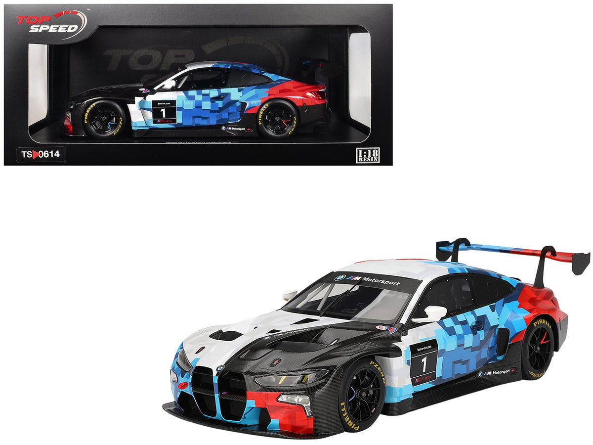Rapid Vehicles BMW M4 GT3 EVO Presentation #1 White with Carbon Blue and Red Graphics 1/18 Model...