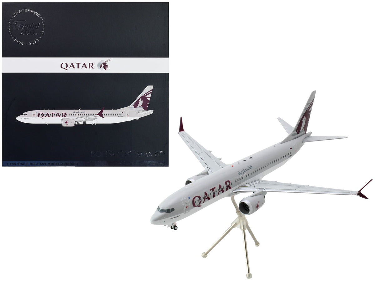 Rapid Vehicles Boeing 737 MAX 8 Commercial Aircraft "Qatar Airways" Gray and White with Tail...