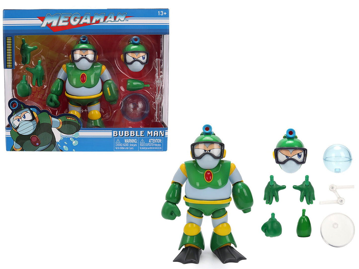 Bubble Man 5" Moveable Figure (Deluxe Version) with Accessories and Alternate Head and Hands "Mega Man" (1987) Video Game Model by Jada  free shipping USA