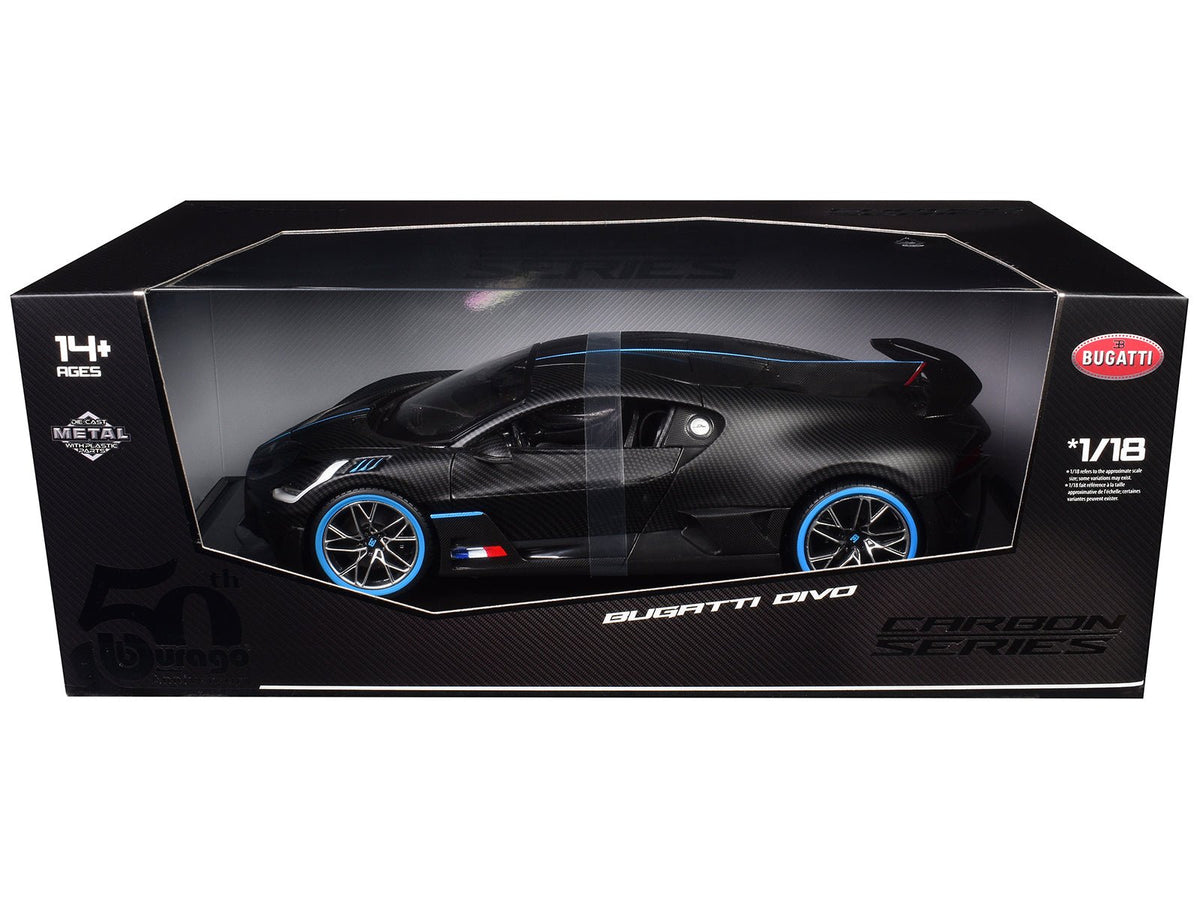 Rapid Vehicles Bugatti Divo Carbon Fiber with Blue Accents "Carbon Series - Bburago 50th...