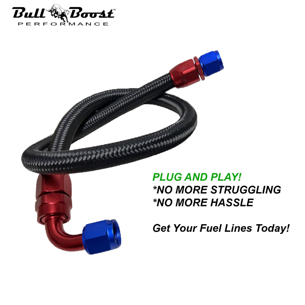 Bull Boost Performance Black Fuel Hose Oil Fuel Gas Line AN6-AN8-AN10 Nylon Braided / BUILD YOUR...
