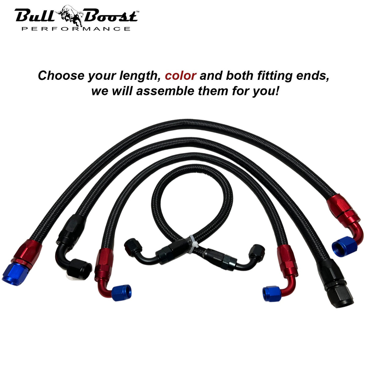 Bull Boost Performance Black Fuel Hose Oil Fuel Gas Line AN6-AN8-AN10 Nylon Braided / BUILD YOUR...