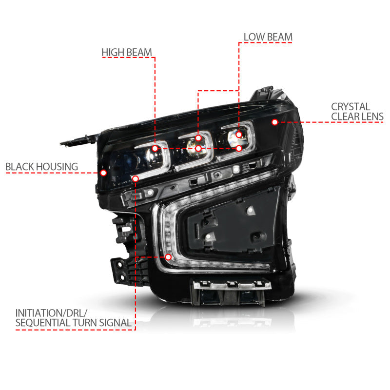 ANZO 21-23 Chevy Tahoe/Suburban LED Light Bar Style Headlights Black w/ Squential DRL (Left Side) 111636X-L