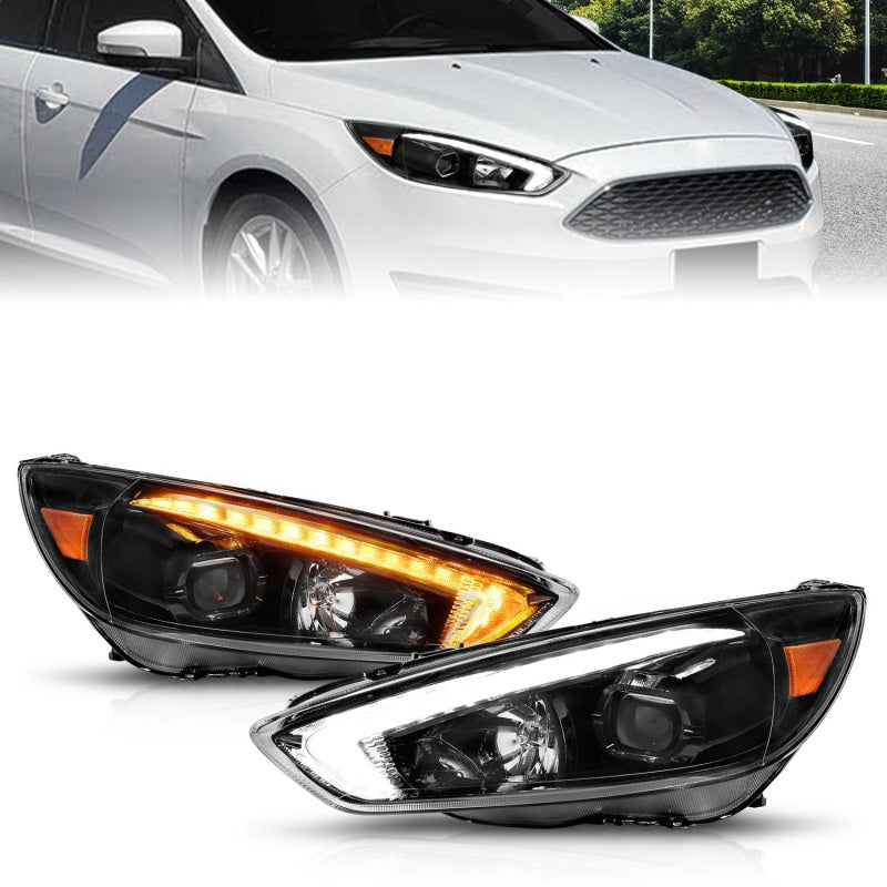 FR SPORT ANZO 15-18 Ford Focus Projector Headlights - w/ Light Bar Switchback Black Housing 121564