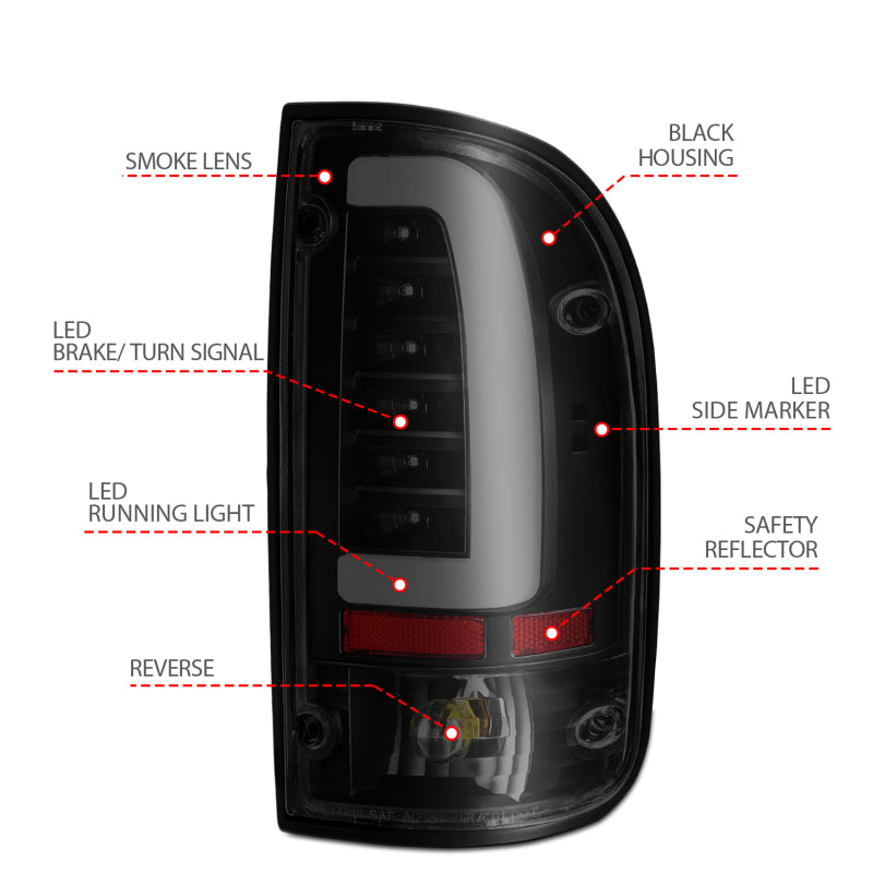 FR SPORT ANZO 1995-2000 Toyota Tacoma LED Taillights Black Housing Smoke Lens (Pair) 311354 - View 7