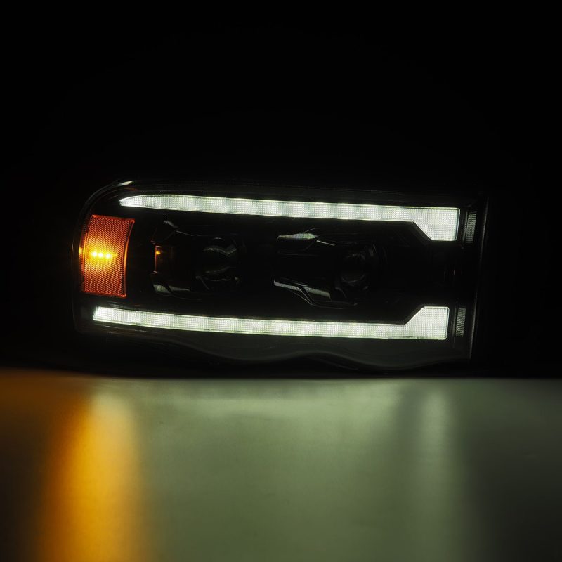 FR SPORT AlphaRex 02-05 Dodge Ram 1500 LUXX LED Proj Headlights Alpha Black w/Activ Light/Seq...