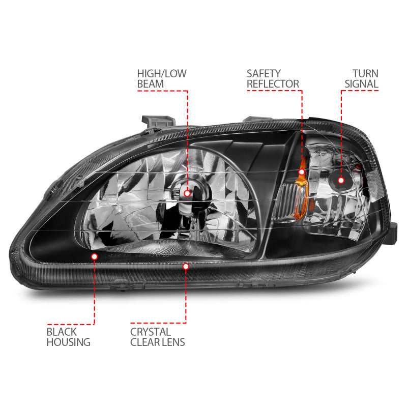 Anzo 1999-2000 Honda Civic Crystal Headlights Black