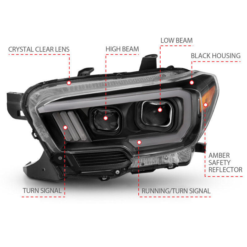 Anzo Toyota Tacoma '16-18 Projector Plank Style Switchback H.L Black Amber