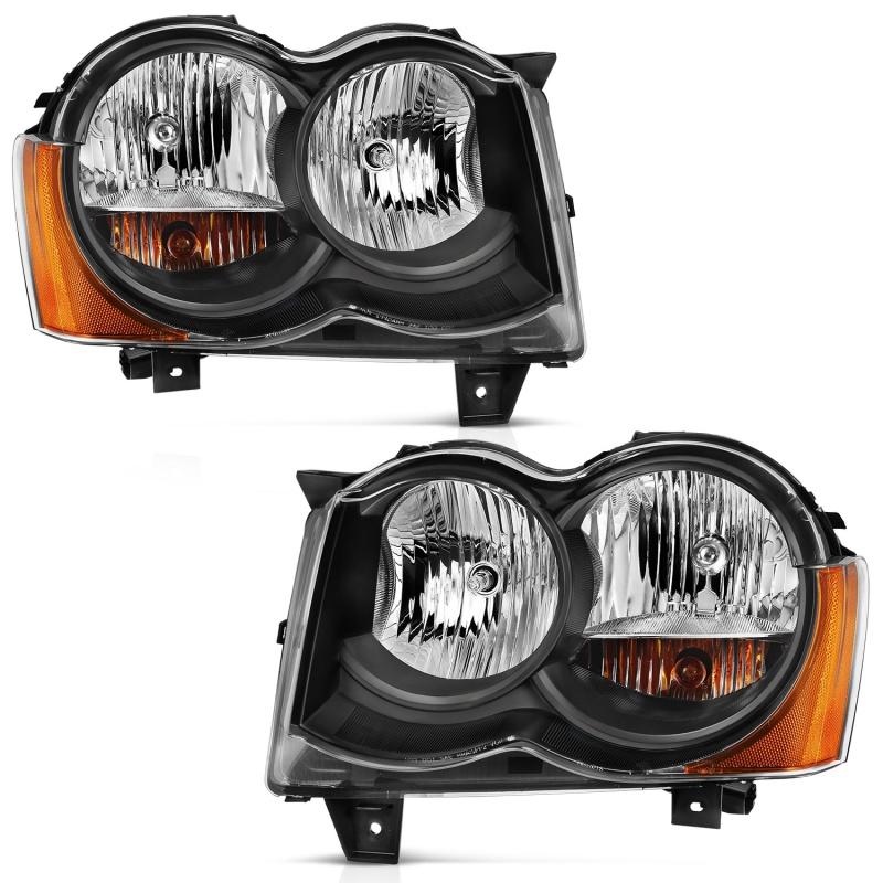 ANZO 2008-2010 Jeep Grand Cherokee Crystal Headlight  Black Amber 111431