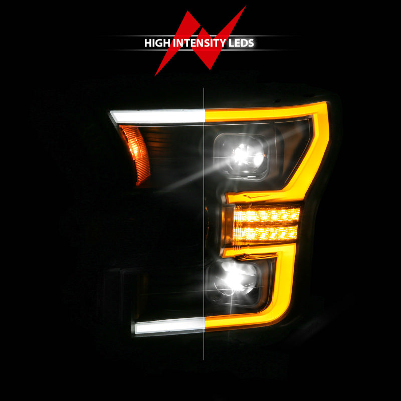 ANZO 15-17 Ford F-150 (Factory Halogen Model ONLY) Full LED Proj Headlights  Init/SeqSig Black- Pair 111630A