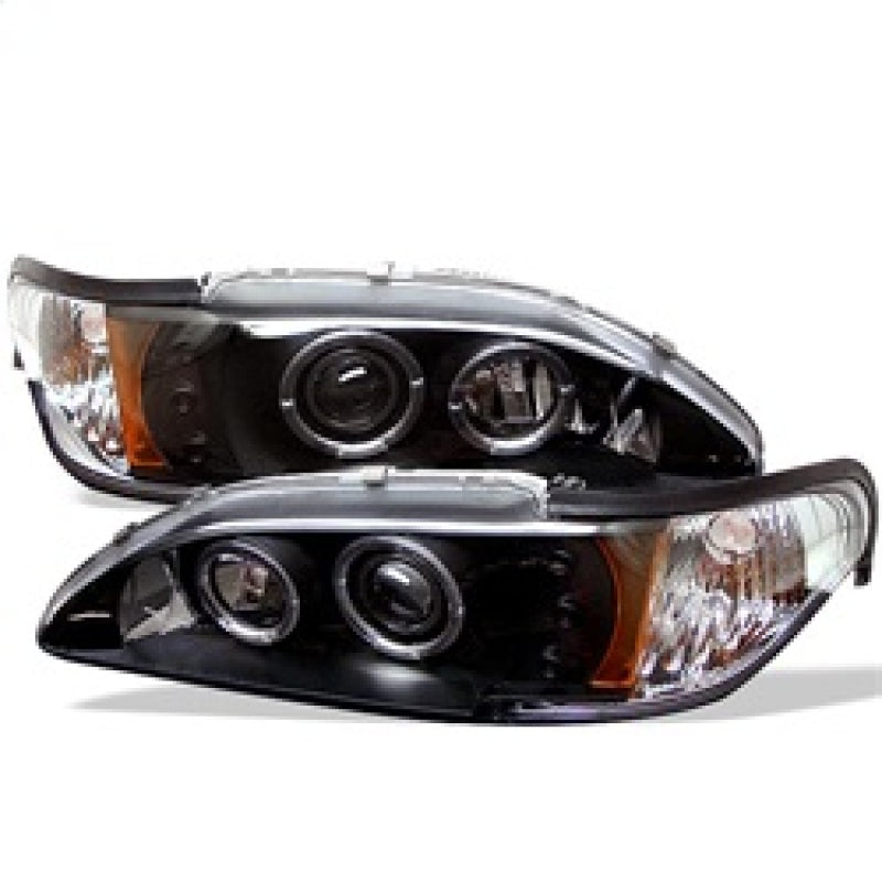 FR SPORT Spyder Ford Mustang 94-98 1PC Projector LED Halo Amber Reflctr LED Blk Low H3...