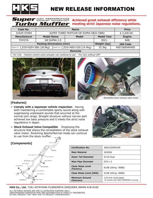FR SPORT HKS SUPER TURBO MUFFLER GR SUPRA DB22 DB82 B48 31029-AT005 - View 2